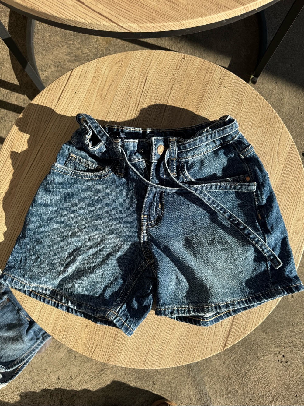 Kids Denim Tie-Waist Shorts in Blue